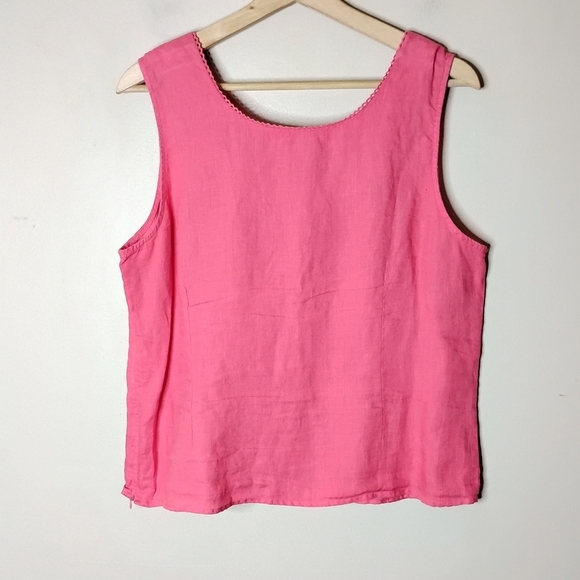 100% Linen Twin Set | Coral Button Shirt + Matching Tank | M/L - Picture 11 of 13